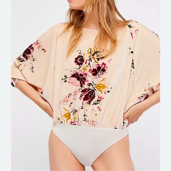 NWOT FREE PEOPLE Velvet Intimately Slouchy Babe Bodysuit Floral Open Back M - Picture 1 of 4